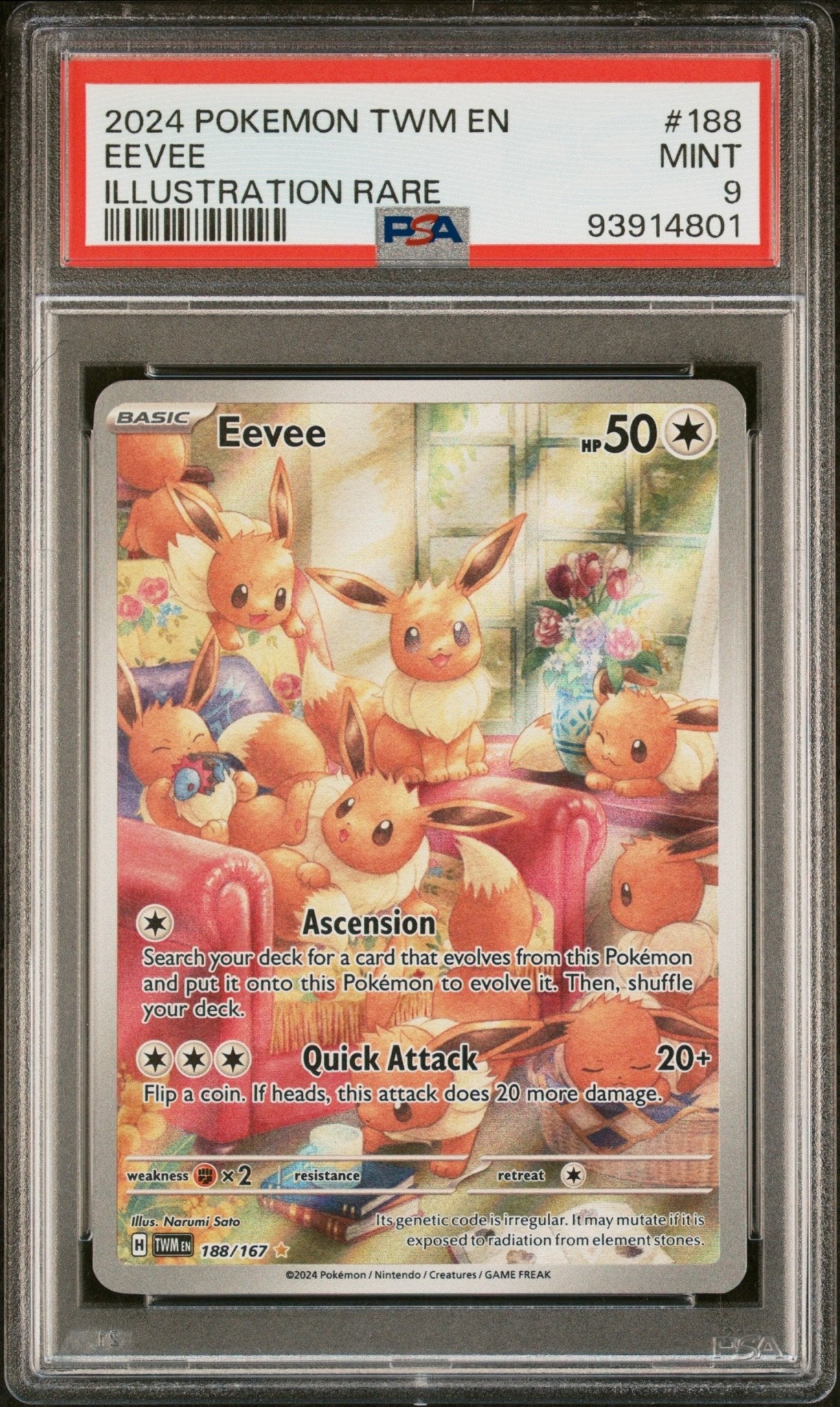 2024 Pokemon Twilight Masquerade Illustration Rare Eevee #188 - PSA 9 Mr.Ru's TCG 2024 Pokemon Twilight Masquerade Illustration Rare Eevee #188 - PSA 9 Mr.Ru's TCG