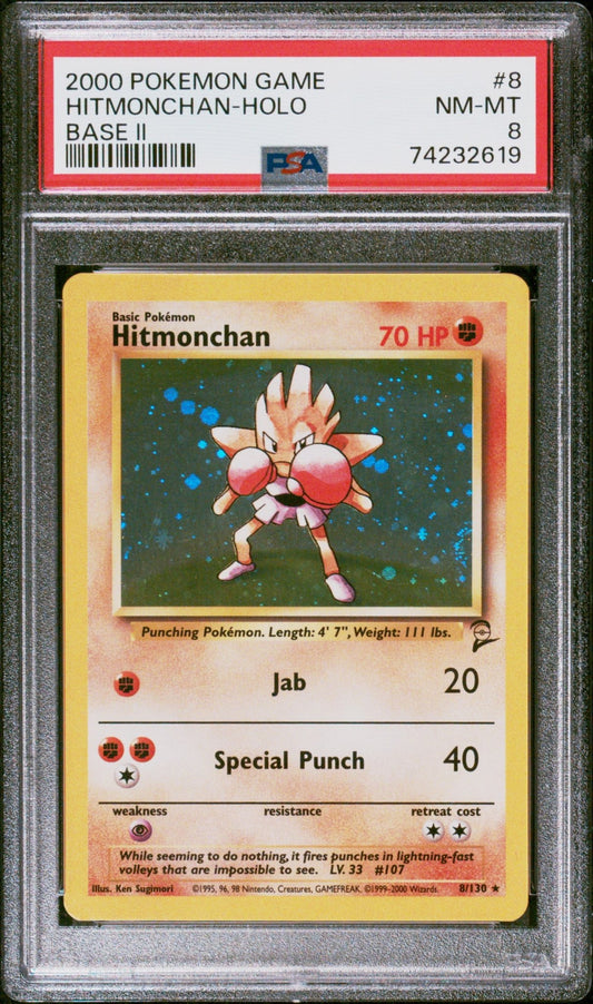 2000 Pokemon Base Set 2 Holo Hitmonchan #8 - PSA Graded - Mr.Ru's TCG