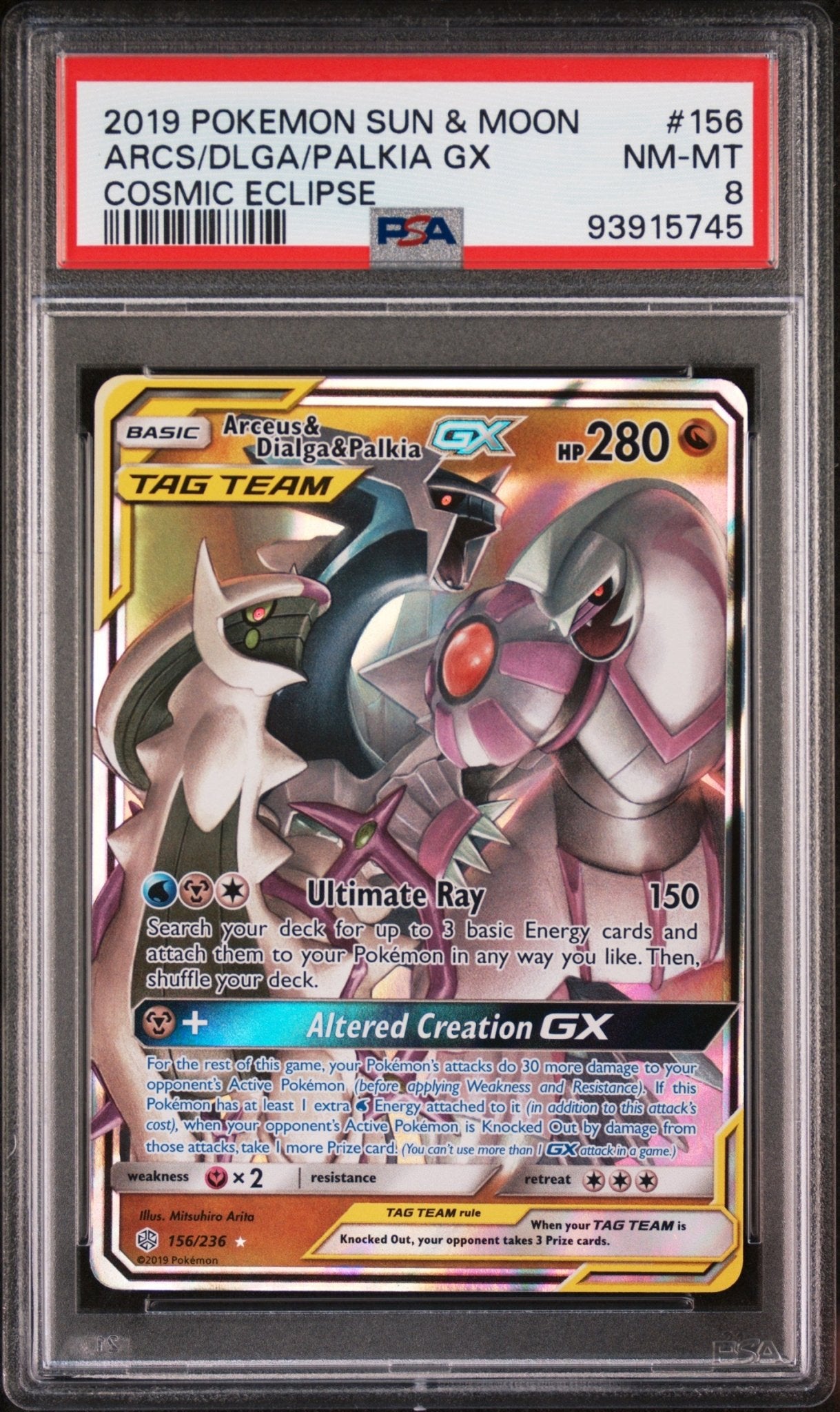 2019 Pokemon Sun and Moon Cosmic Eclipse Arceus & Dialga & Palkia Gx #156 - PSA Graded - Mr.Ru's TCG