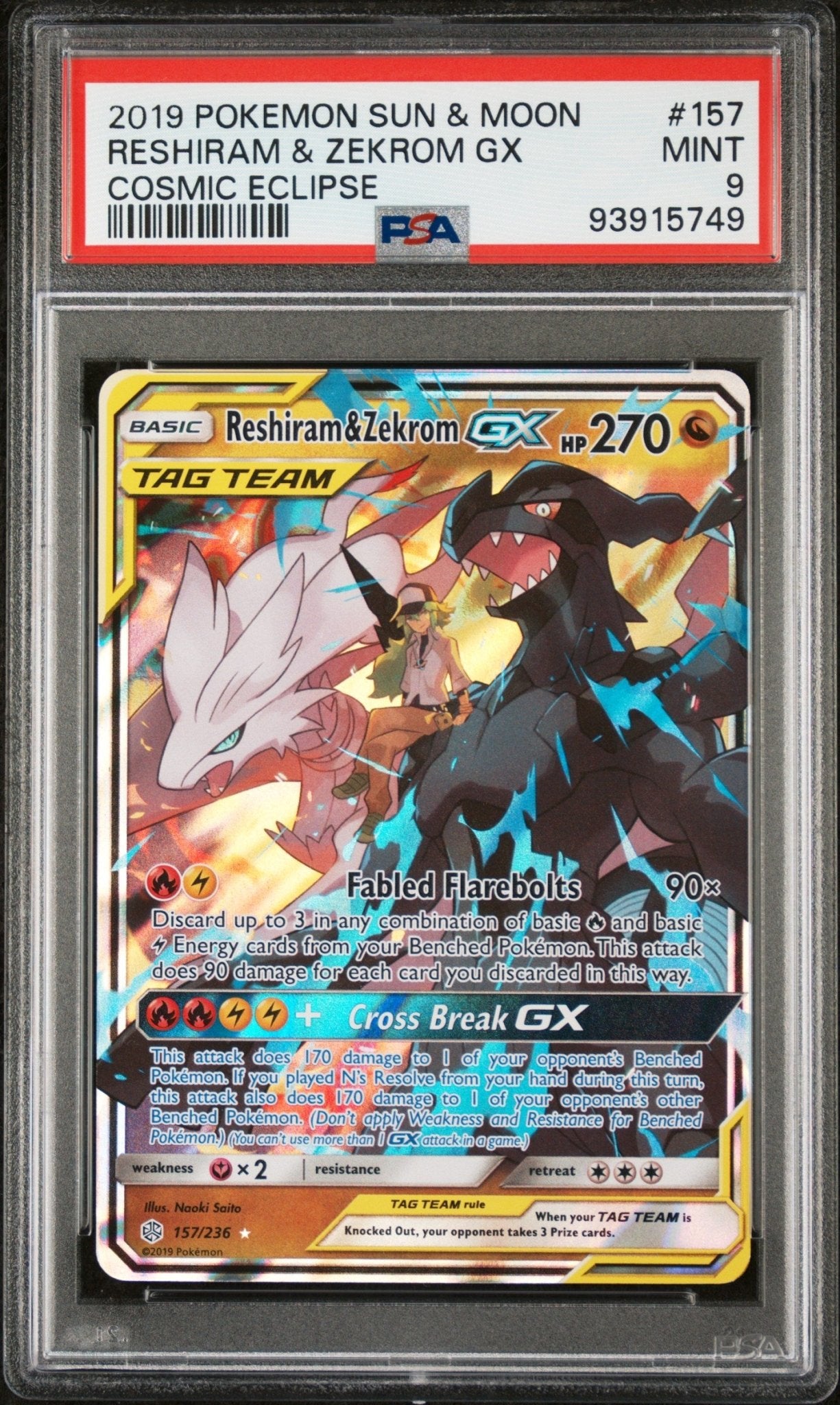 2019 Pokemon Sun and Moon Cosmic Eclipse Reshiram & Zekrom Gx #157 - PSA Graded - Mr.Ru's TCG