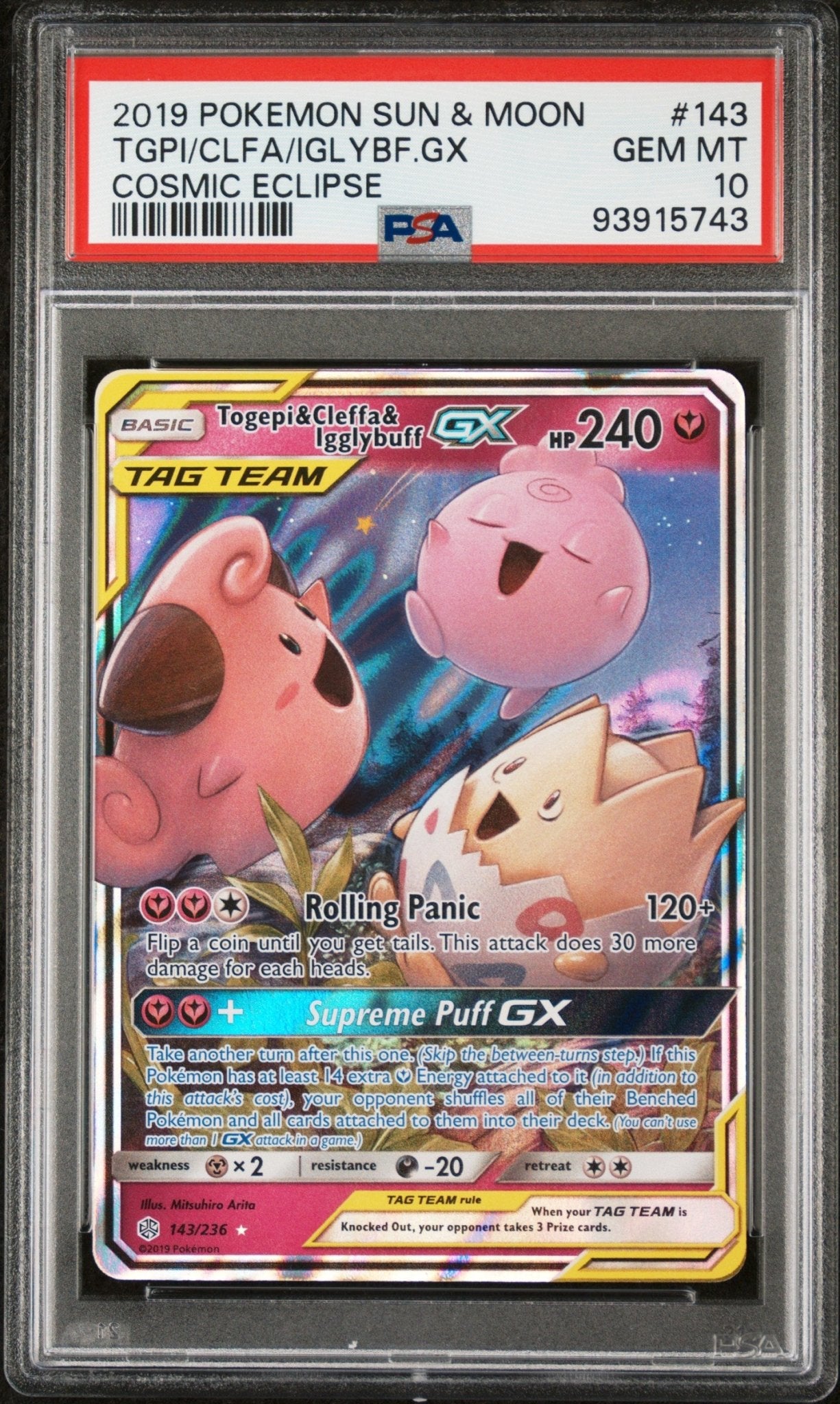 2019 Pokemon Sun and Moon Cosmic Eclipse Togepi & Cleffa & Igglybuff Gx #143 - PSA Graded - Mr.Ru's TCG