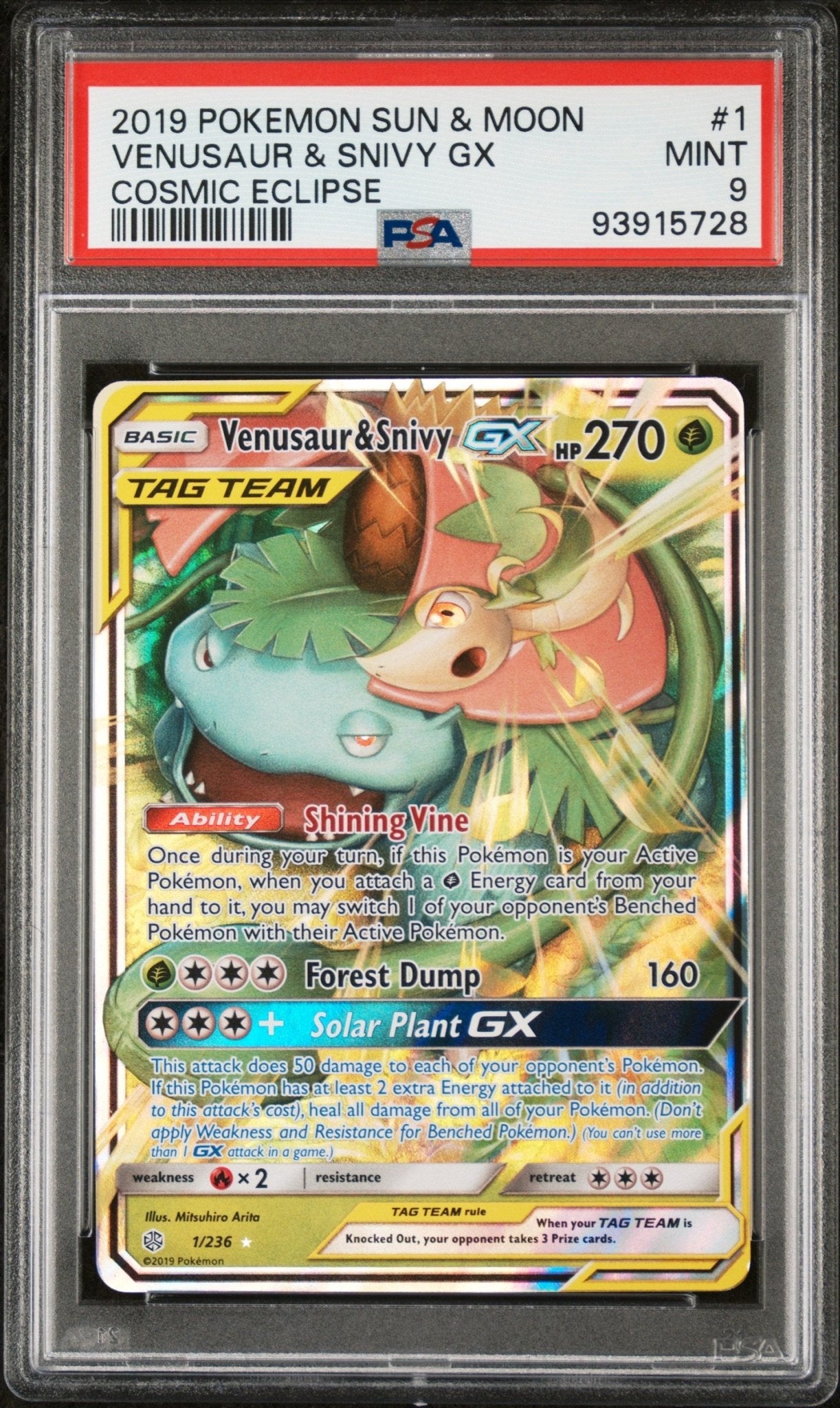 2019 Pokemon Sun and Moon Cosmic Eclipse Venusaur & Snivy Gx #1 - PSA Graded - Mr.Ru's TCG