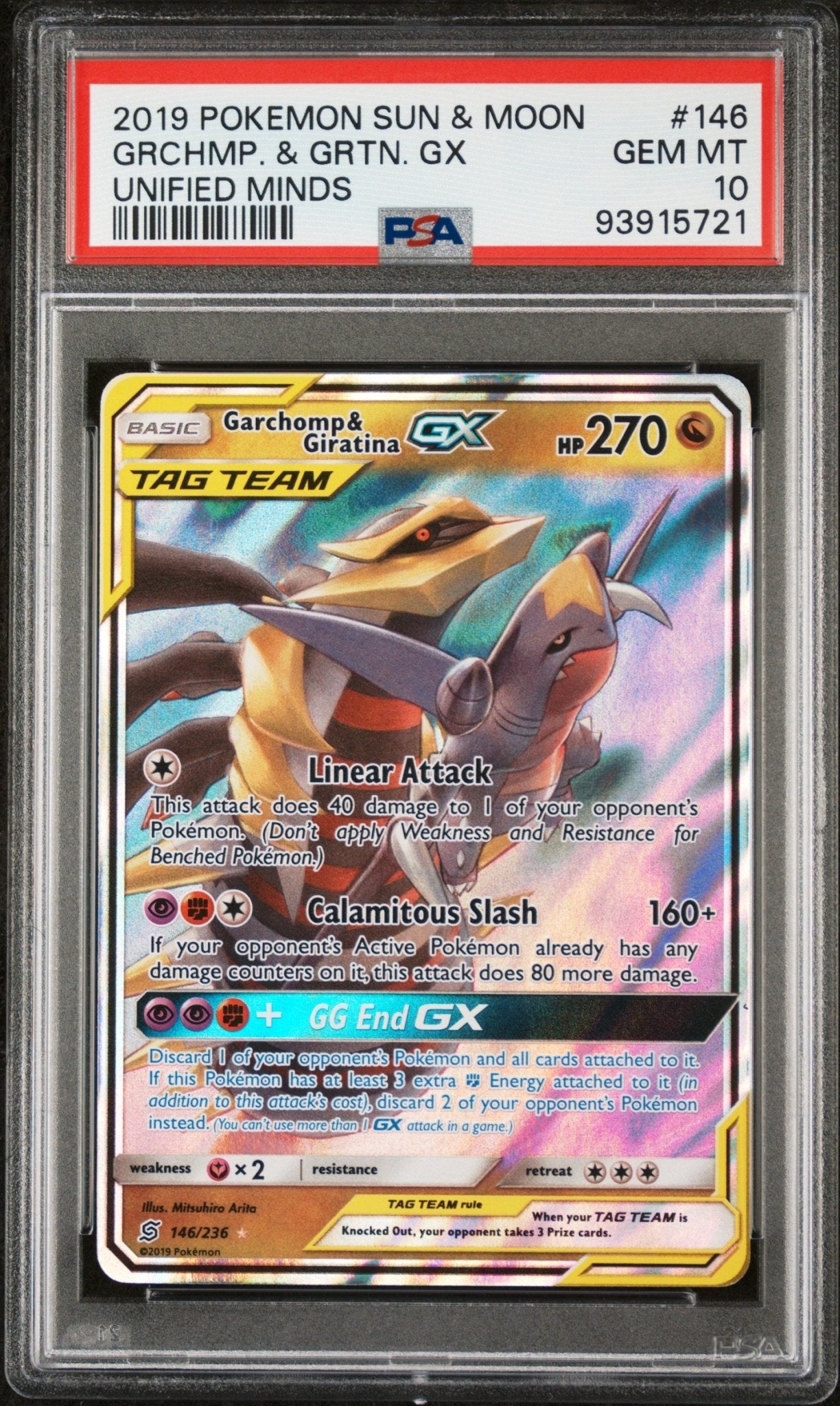 2019 Pokemon Sun and Moon Unified Minds Garchomp & Giratina tag Team Gx #146 - PSA Graded