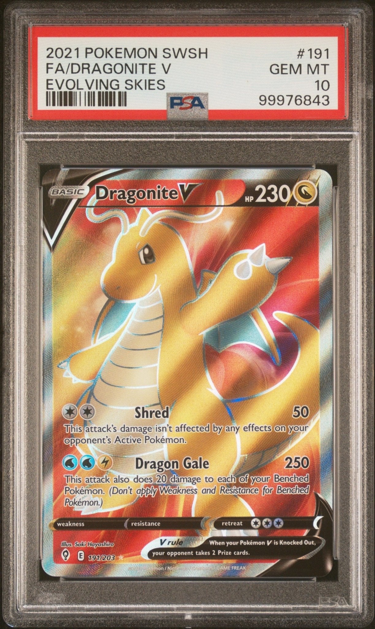 2021 Pokemon Sword & Shield Evolving Skies Fa/Dragonite V PSA - GEM MT 10 - Mr.Ru's TCG