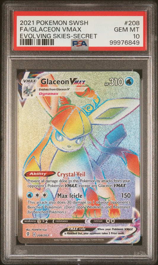 2021 Pokemon Sword & Shield Evolving Skies Glaceon Vmax Secret PSA - GEM MT 10 - Mr.Ru's TCG