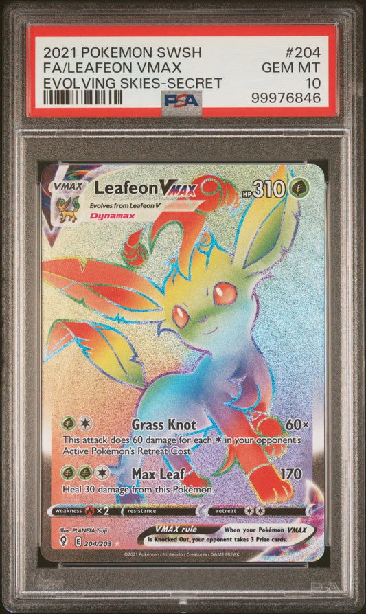 2021 Pokemon Sword & Shield Evolving Skies Leafeon Vmax Secret PSA - GEM MT 10 - Mr.Ru's TCG