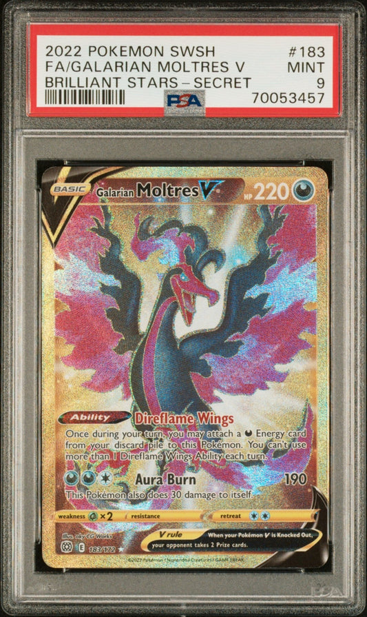 2022 Pokemon Sword and Shield Brilliant Stars SCR Galarian Moltres V #183 - PSA Graded - Mr.Ru's TCG