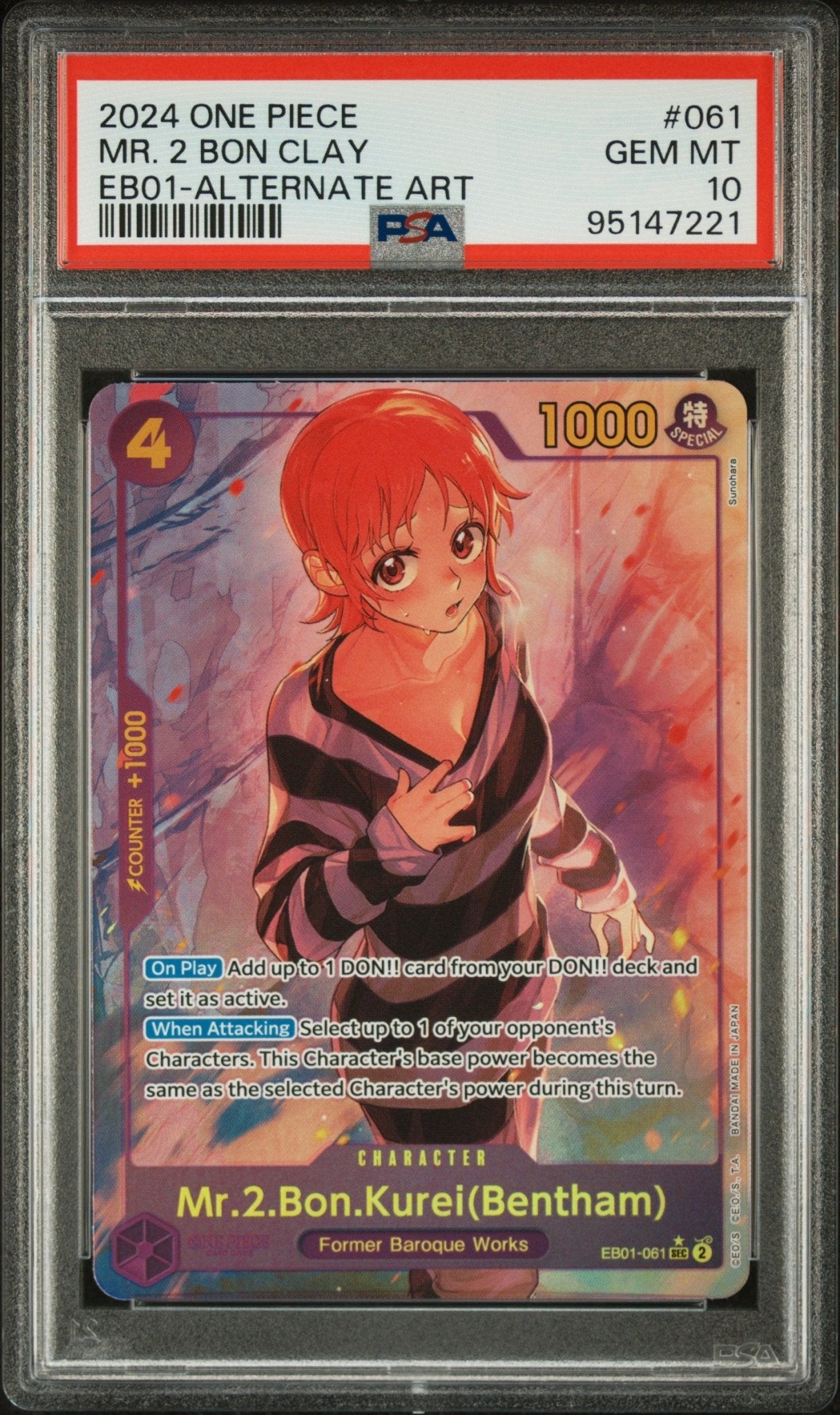 2024 ONE PIECE EXTRA BOOSTER - MEMORIAL 061 MR. 2 BON CLAY ALT ART - PSA 10 - Mr.Ru's TCG