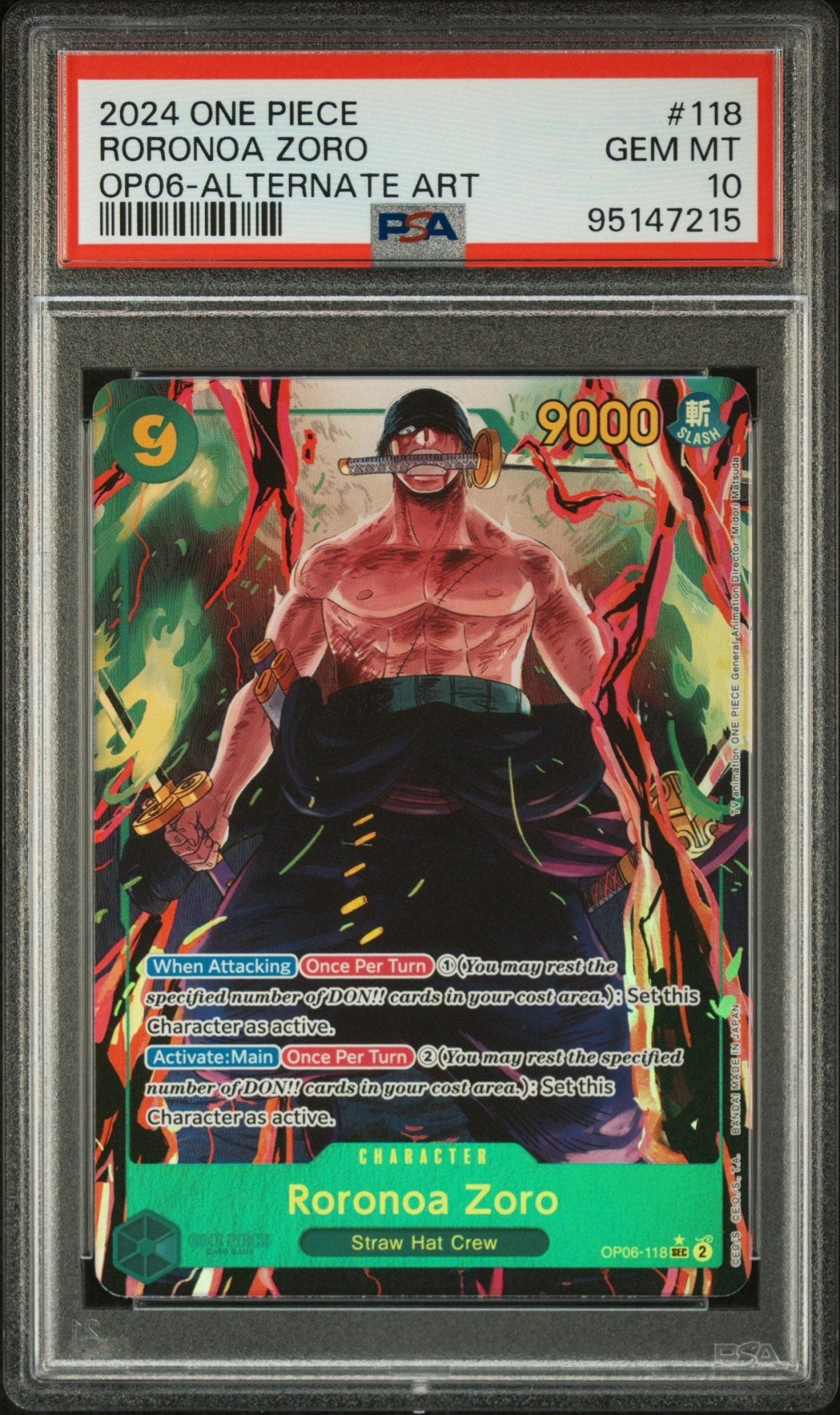 2024 ONE PIECE WINGS OF THE CAPTAIN 118 RORONOA ZORO ALTERNATE ART - PSA 10 - Mr.Ru's TCG