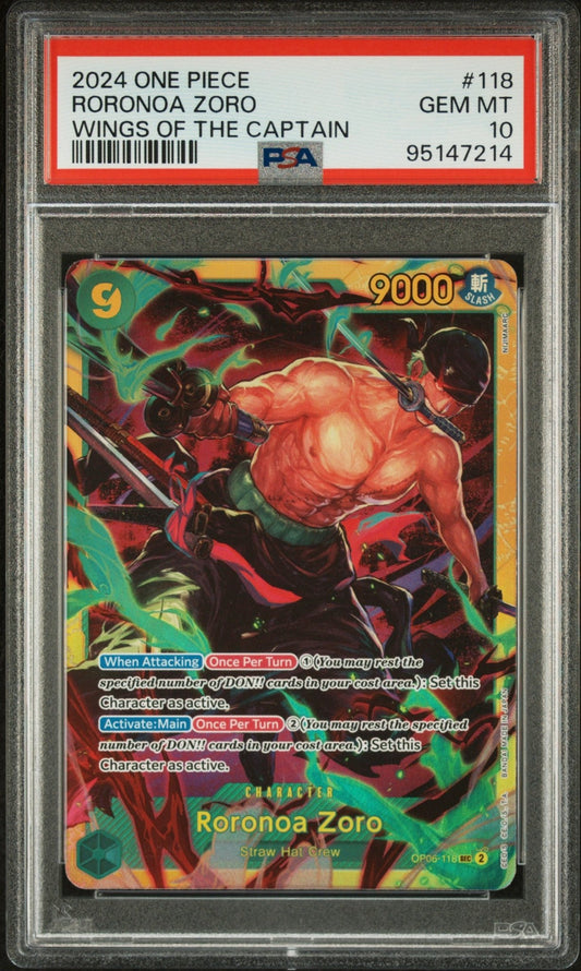 2024 ONE PIECE WINGS OF THE CAPTAIN 118 RORONOA ZORO - PSA 10 - Mr.Ru's TCG