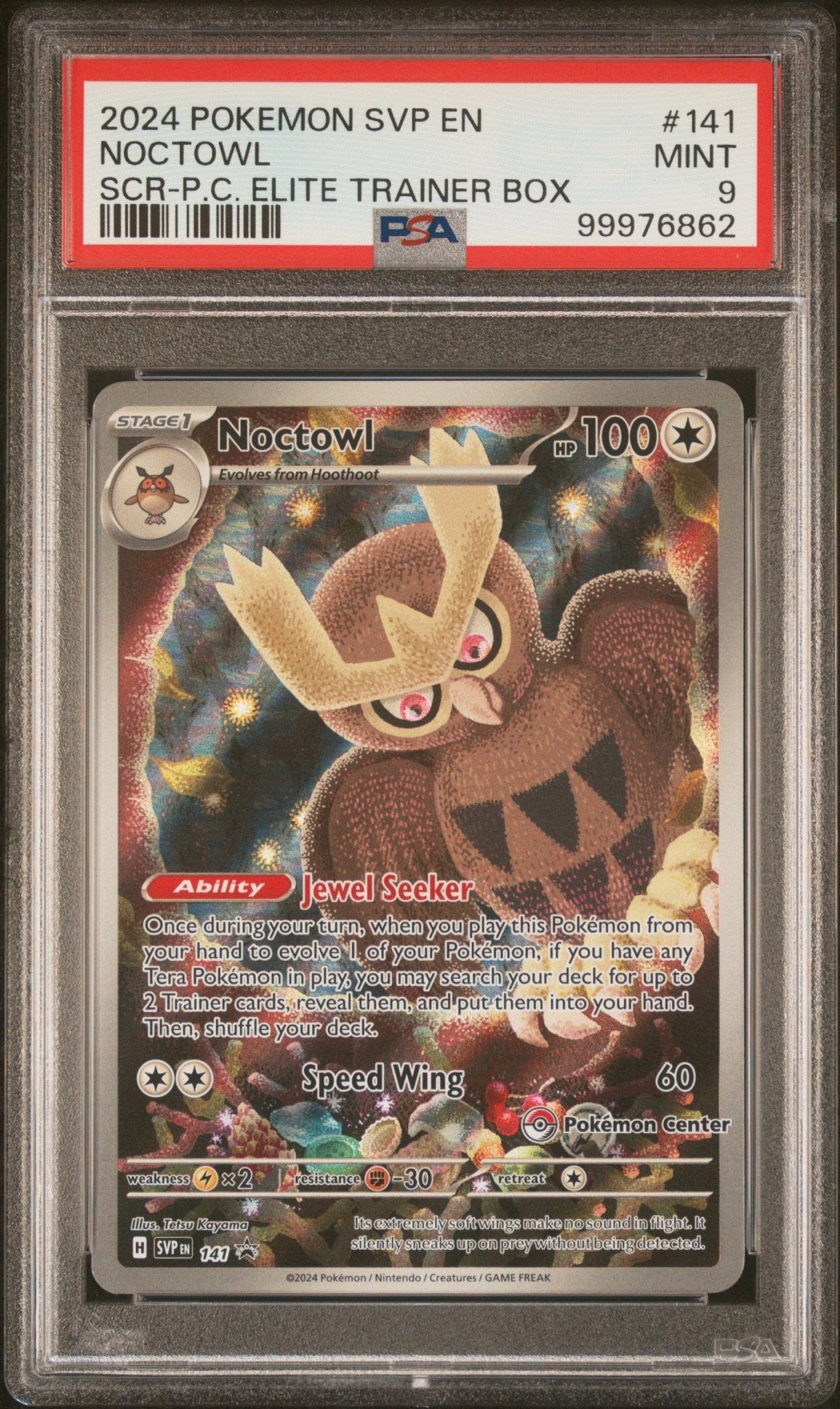 2024 Pokemon Black Star Promo Noctowl Scr - P.C. Elite Trainer Box PSA - MINT 9 - Mr.Ru's TCG