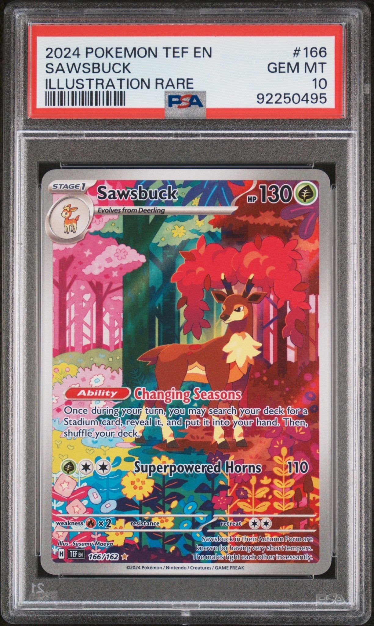 2024 Pokemon Tef En - Temporal Forces Illustration Rare Sawsbuck #166 - PSA Graded