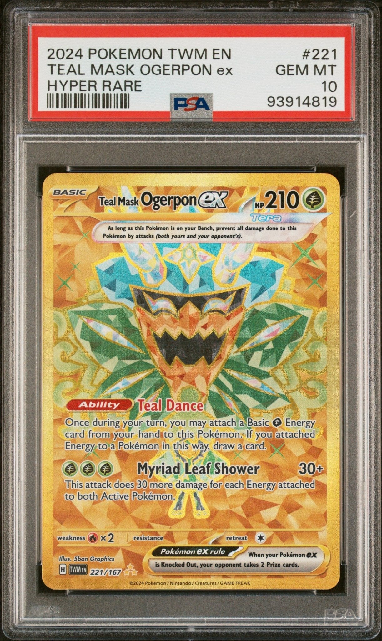 2024 Pokemon Twm En - Twilight Masquerade Hyper Rare Teal Mask Ogerpon Ex #221 - PSA Graded - Mr.Ru's TCG