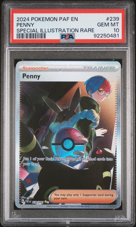 English Pokemon Penny 239 Illustration Rare - Scarlet & Violet - Paldean Fates - PSA Graded - Mr.Rus TCG