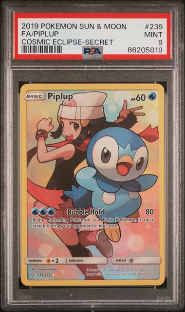 English Pokemon Piplup 239 Sun & Moon - Cosmic Eclipse - PSA Graded - Mr.Ru's TCG